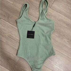 JLUXLABEL sage ribbed bodysuit